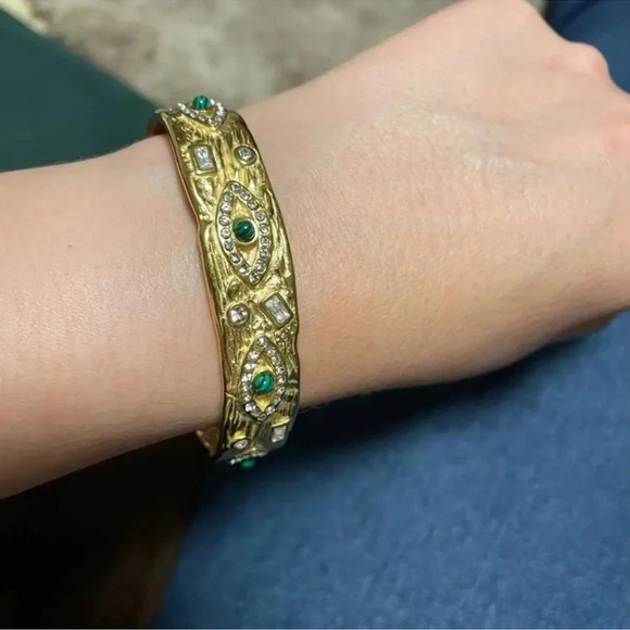 Anthropologie Baroque Malachite Gold Stainless Steel WaterproofEye Cuff Bracelet - Picture 13 of 14
